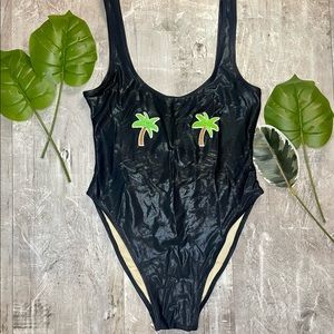 Private Party Palm Tree Patches One Piece Metallic Black
